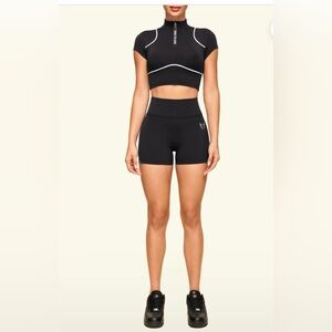 Sleek Black Women's High-Waisted Shorts & Cropped Top by FirmAbs NWT size XL